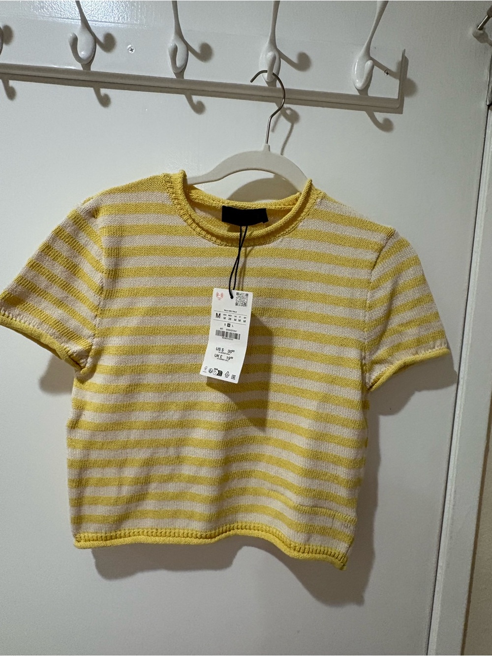Zara Yellow & White Striped Short Sleeve Knit Tee